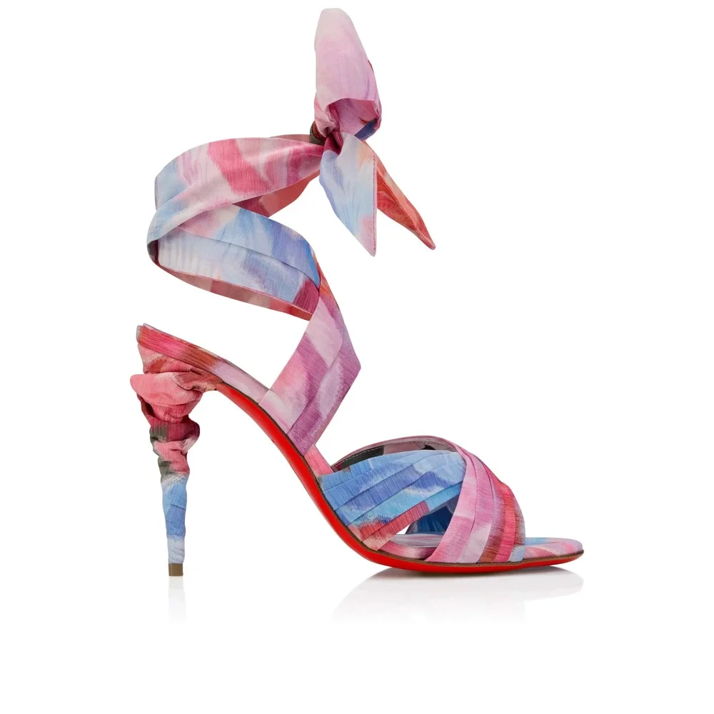 Christian Louboutin Affabula Lace Up 100 Pink Floral Tie Sandal Heel Pump 37